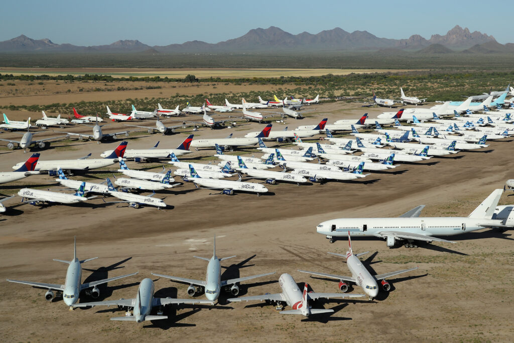 Airplanes were grounded due to the shortage of the flights in 2020